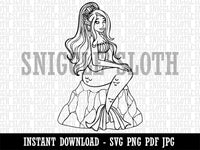 Mermaid Sitting on Rock Clipart Digital Download SVG PNG JPG PDF Cut Files