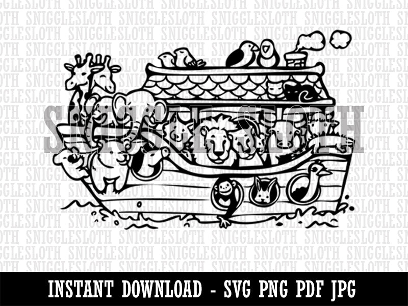 Noah's Ark Boat Filled with Animals Clipart Digital Download SVG PNG JPG PDF Cut Files