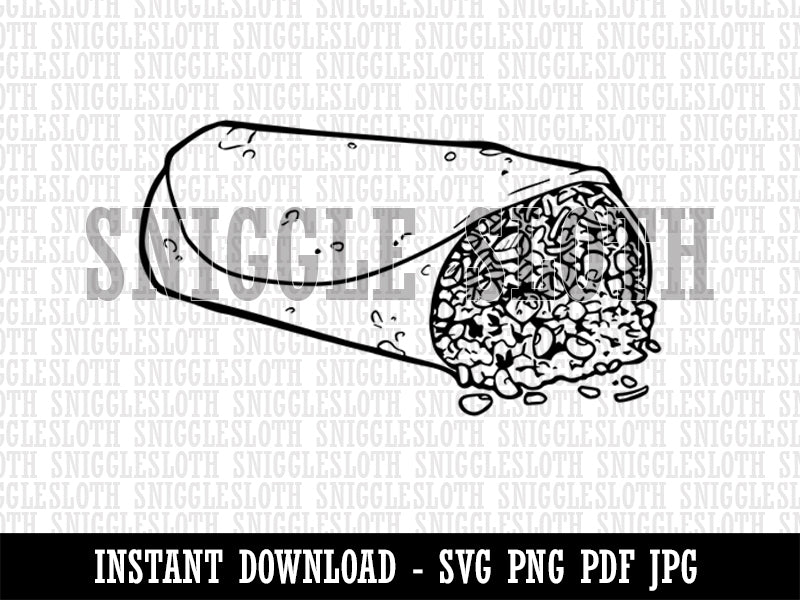 Tasty Stuffed Burrito Mexican Food Clipart Digital Download SVG PNG JPG PDF Cut Files