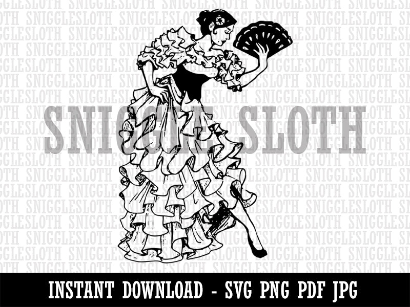 Beautiful Spanish Flamenco Dancer Woman in Dress Clipart Digital Download SVG PNG JPG PDF Cut Files