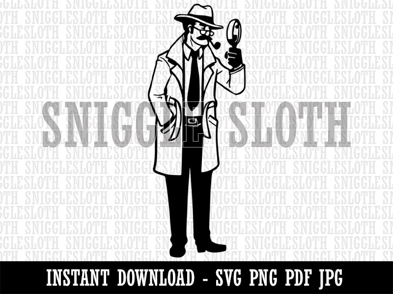 Detective Private Eye Inspector with Hourglass and Trench Coat Clipart Digital Download SVG PNG JPG PDF Cut Files