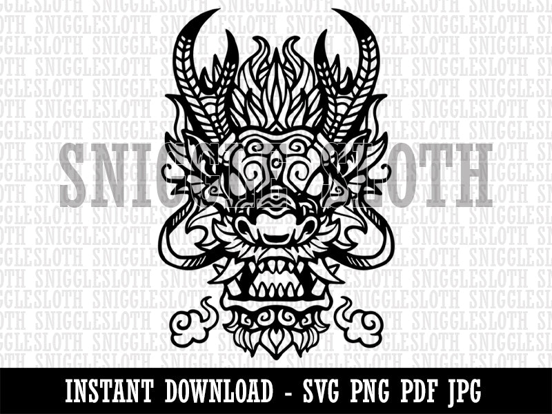 Fierce Eastern Asian Dragon Head Clipart Digital Download SVG PNG JPG PDF Cut Files