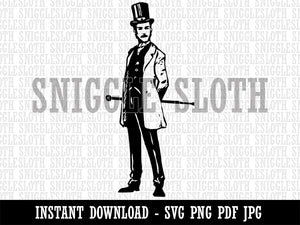 Handsome Dapper Victorian Gentleman with Top Hat and Mustache Clipart Digital Download SVG PNG JPG PDF Cut Files