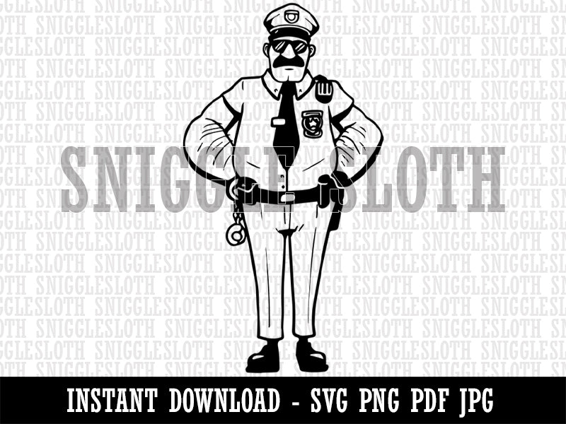 Serious Police Officer Cop Standing with Hands on Hips Clipart Digital Download SVG PNG JPG PDF Cut Files