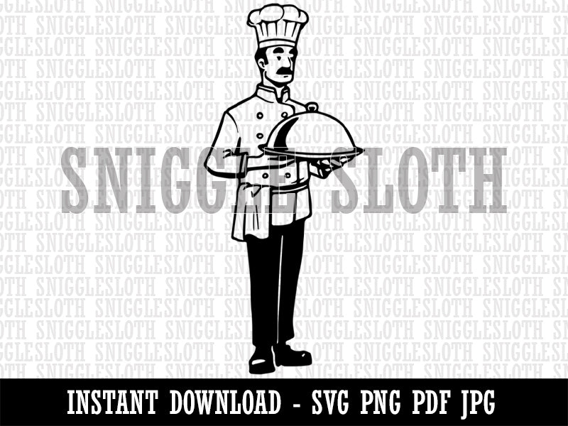 Sous Chef De Cuisine Kitchen Cook with Serving Tray Clipart Digital Download SVG PNG JPG PDF Cut Files