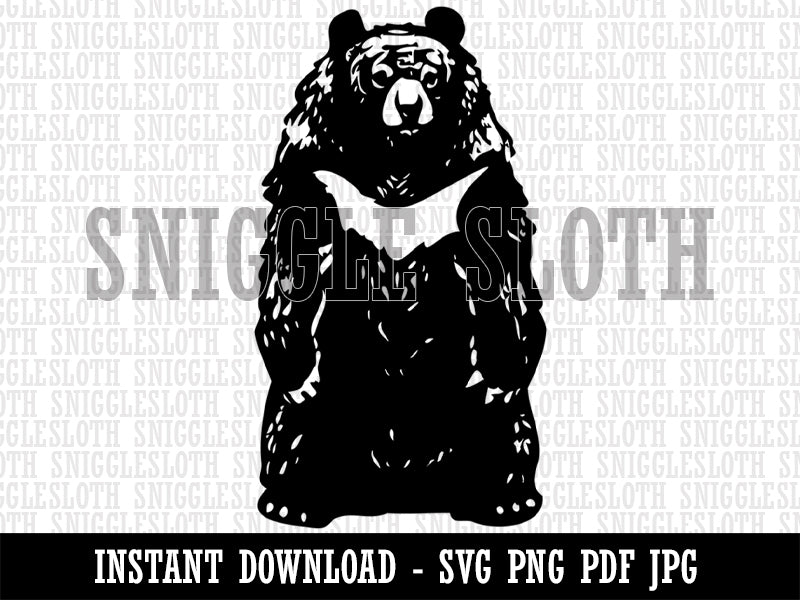 Standing Asian Black Bear White Chested Moon Bear Clipart Digital Download SVG PNG JPG PDF Cut Files