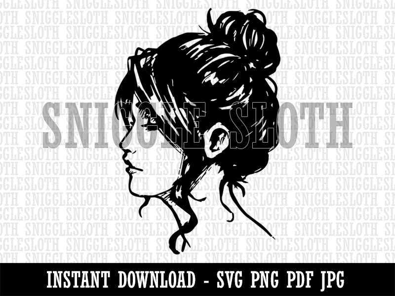 Young Woman Girl with Messy Bun Hairstyle Clipart Digital Download SVG PNG JPG PDF Cut Files