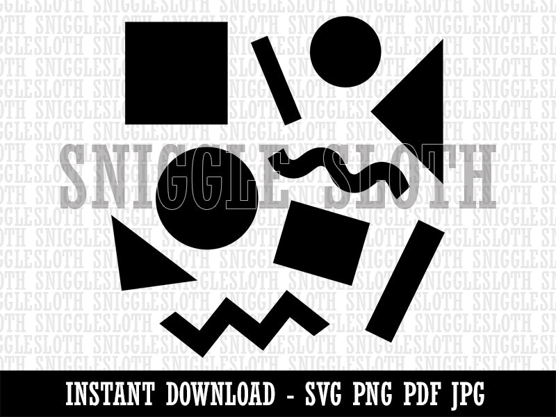 80s 90s Shapes Circle Square Squiggle Geometric Pattern Clipart Digital Download SVG PNG JPG PDF Cut Files