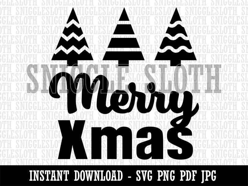 Merry Xmas Christmas Trees Clipart Digital Download SVG PNG JPG PDF Cut Files