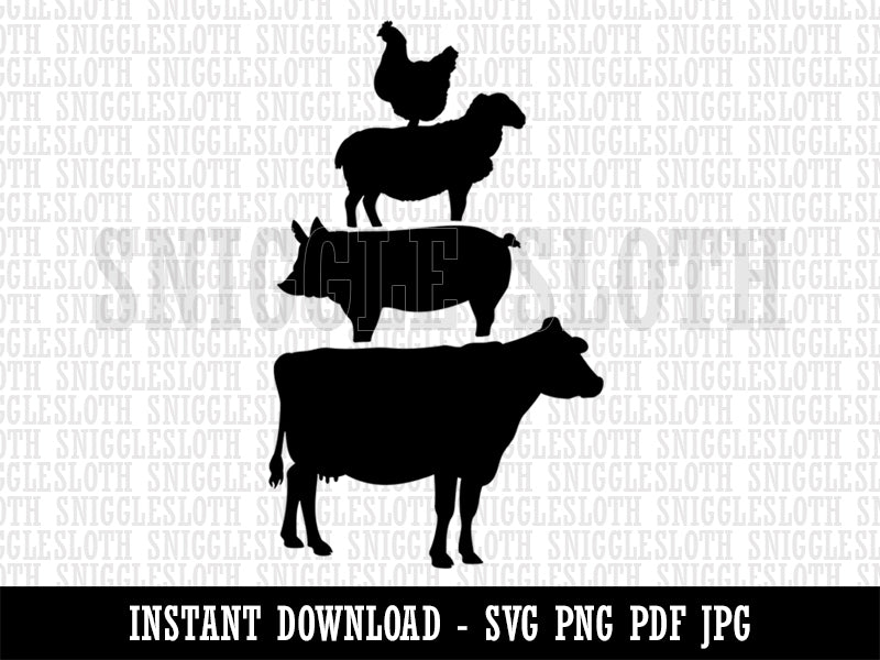 Chicken Sheep Pig Cow Stacked Farm Animals Clipart Digital Download SVG PNG JPG PDF Cut Files