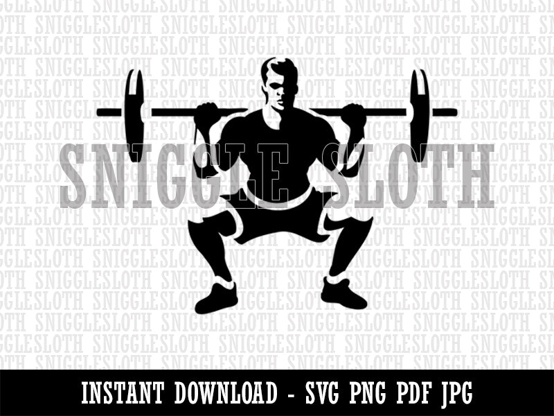Squat Weightlifting Exercise Workout Gym Clipart Digital Download SVG PNG JPG PDF Cut Files