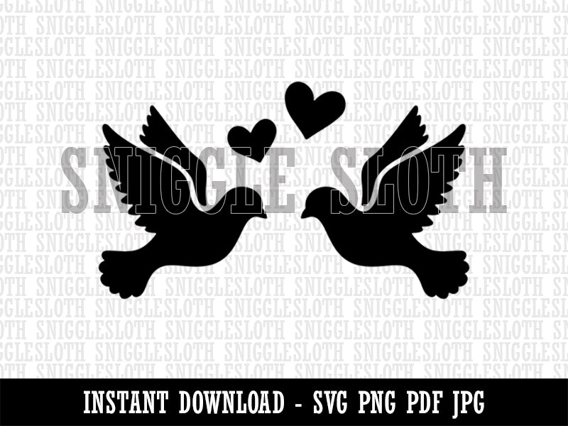 Two Love Doves Wedding Hearts Birds Clipart Digital Download SVG PNG JPG PDF Cut Files