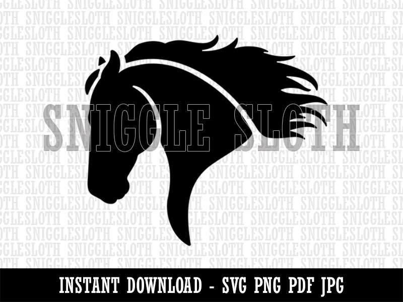 Wild Horse Head Mane Blowing Clipart Digital Download SVG PNG JPG PDF Cut Files