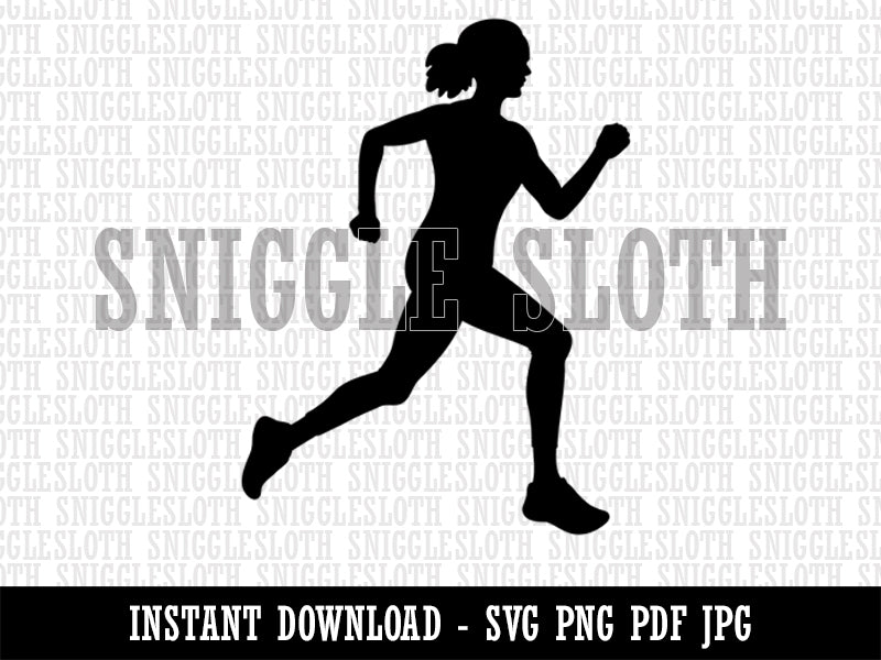 Woman Running Marathon Cardio Exercise Clipart Digital Download SVG PNG JPG PDF Cut Files