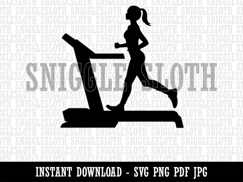 Woman Running on Treadmill Cardio Workout Gym Clipart Digital Download SVG PNG JPG PDF Cut Files