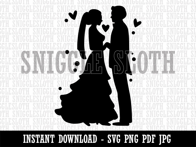 Bride and Groom Wedding Silhouette Clipart Digital Download SVG PNG JPG PDF Cut Files
