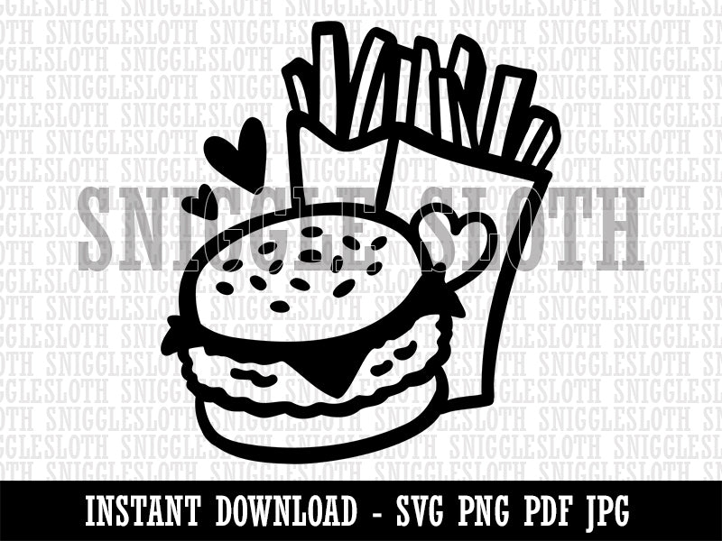 Chicken Burger and Fries Fast Food Clipart Digital Download SVG PNG JPG PDF Cut Files