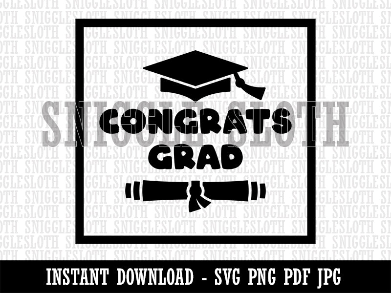 Congrats Grad Graduate Graduation Cap Diploma Clipart Digital Download SVG PNG JPG PDF Cut Files