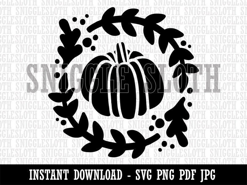 Fall Autumn Pumpkin in Wreath Clipart Digital Download SVG PNG JPG PDF Cut Files