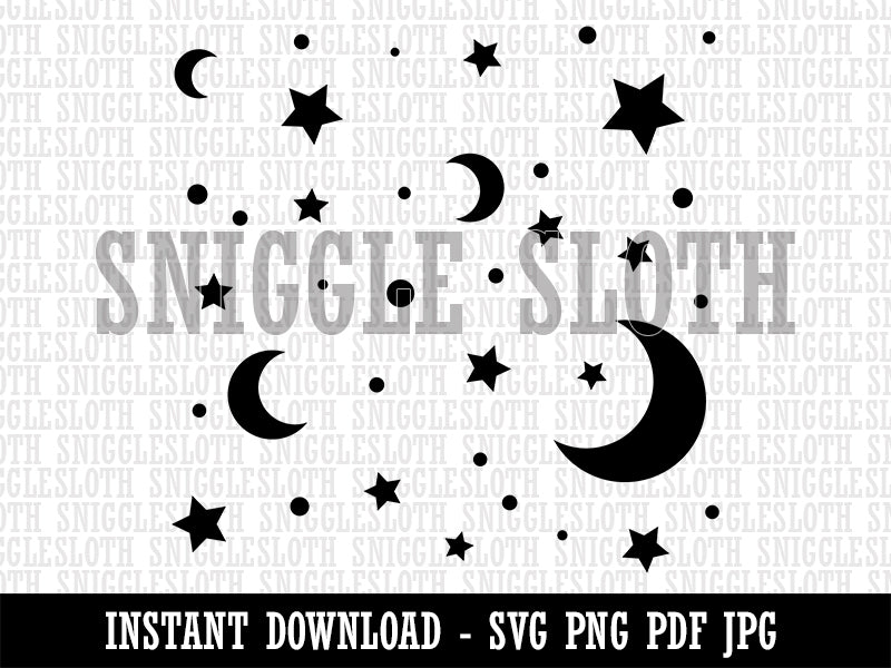 Moon and Stars Clipart Digital Download SVG PNG JPG PDF Cut Files