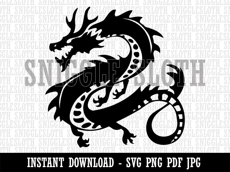 Asian Long Dragon Chinese Mythological Creature Clipart Digital Download SVG PNG JPG PDF Cut Files