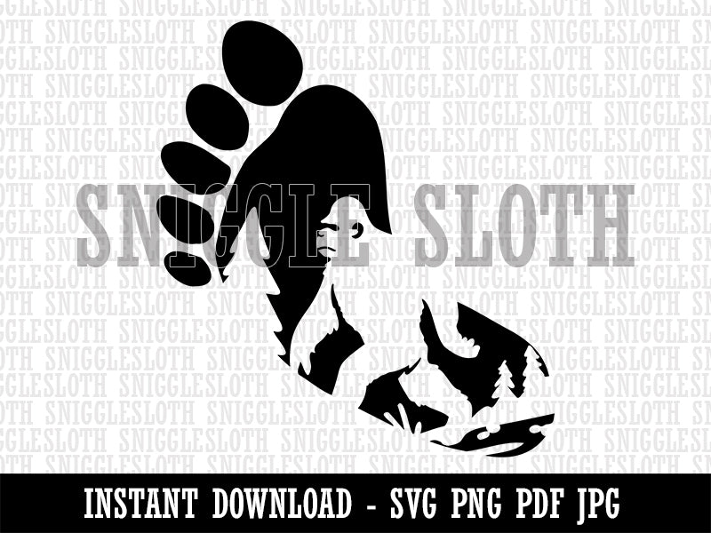 Bigfoot Sasquatch Silhouette in Footprint Clipart Digital Download SVG PNG JPG PDF Cut Files