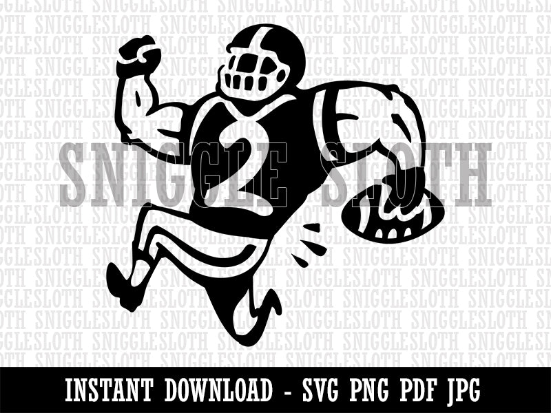 Cartoon American Football Player Running with Ball Clipart Digital Download SVG PNG JPG PDF Cut Files