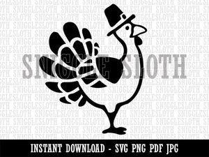 Cartoon Thanksgiving Turkey with Pilgrim Hat Clipart Digital Download SVG PNG JPG PDF Cut Files