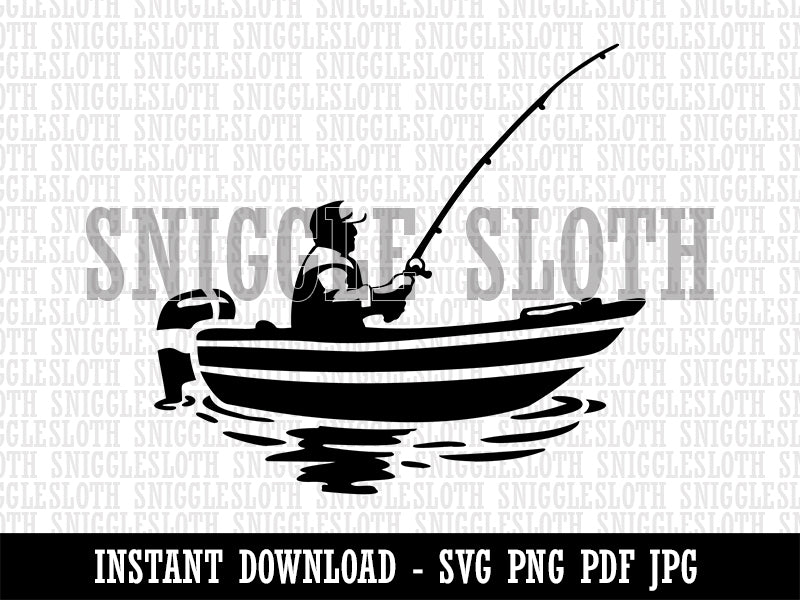 Fisherman in Fishing Boat Clipart Digital Download SVG PNG JPG PDF Cut Files