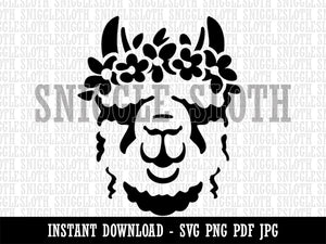 Flower Crown Llama Head Clipart Digital Download SVG PNG JPG PDF Cut Files