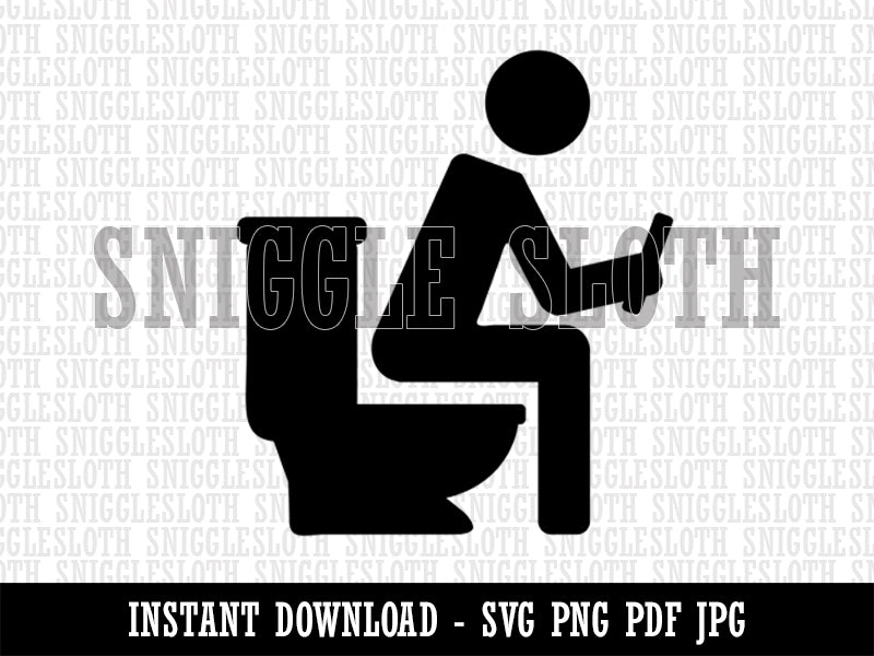 Person Sitting on Toilet with Phone Restroom Pooping Clipart Digital Download SVG PNG JPG PDF Cut Files