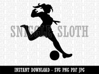 Soccer Player Woman Kicking Ball Association Football Clipart Digital Download SVG PNG JPG PDF Cut Files