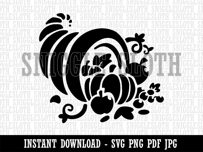 Thanksgiving Holiday Harvest Cornucopia with Apples and Pumpkins Clipart Digital Download SVG PNG JPG PDF Cut Files