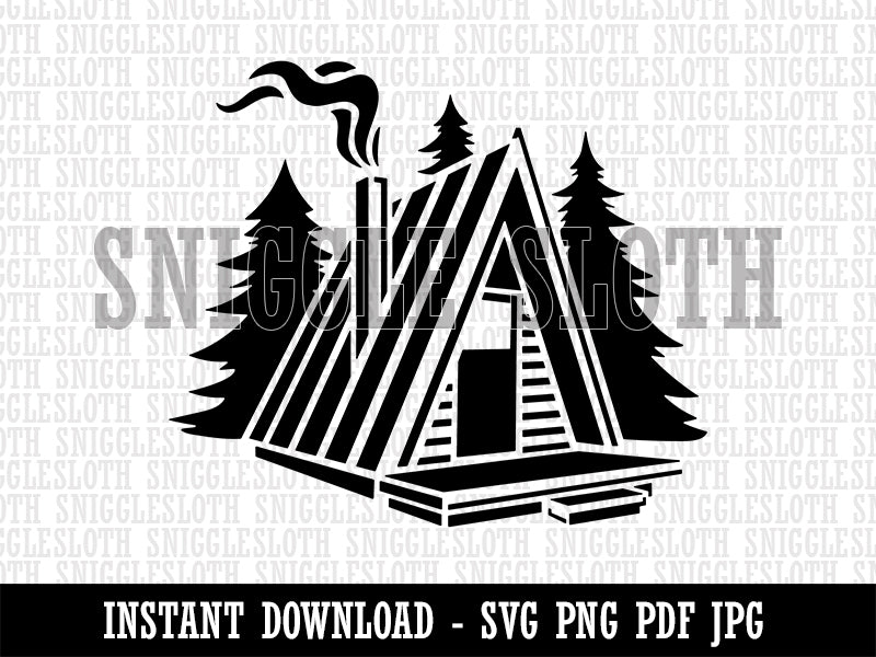 A-Frame Log Cabin House in Woods Clipart Digital Download SVG PNG JPG PDF Cut Files