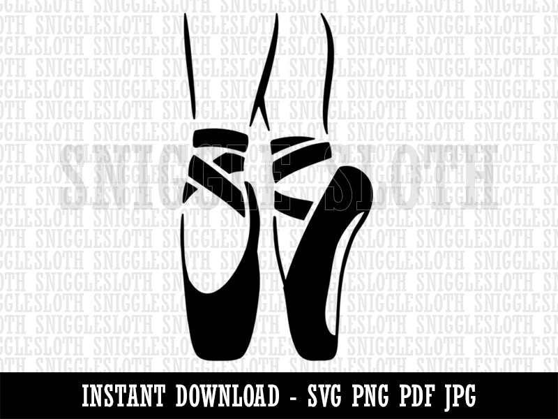Ballerina on Toes Slippers Shoes Ballet Dance Clipart Digital Download SVG PNG JPG PDF Cut Files
