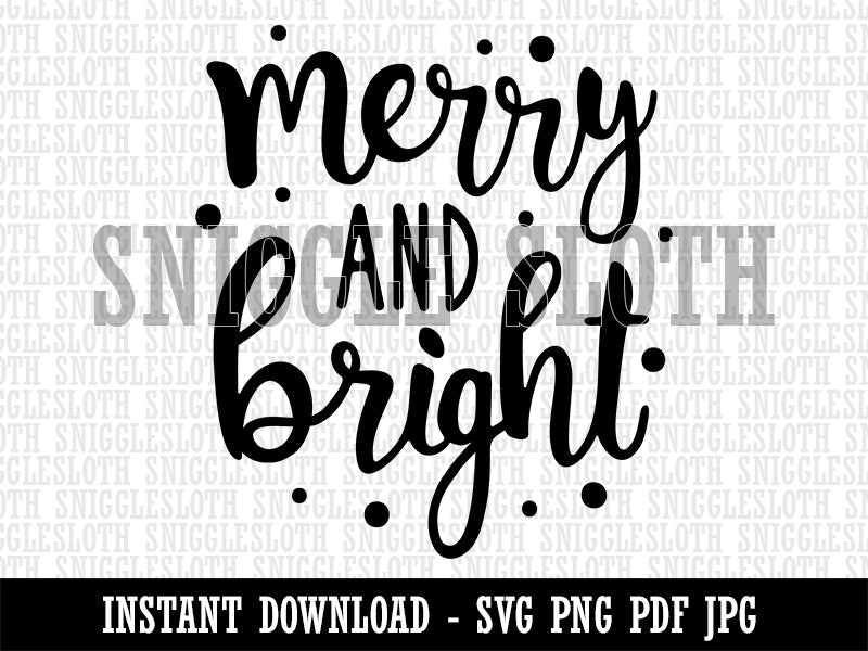 Merry and Bright Christmas Clipart Digital Download SVG PNG JPG PDF Cut Files