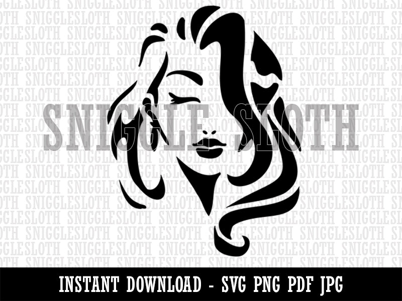 Beautiful Woman with Flowing Hair Clipart Digital Download SVG PNG JPG PDF Cut Files