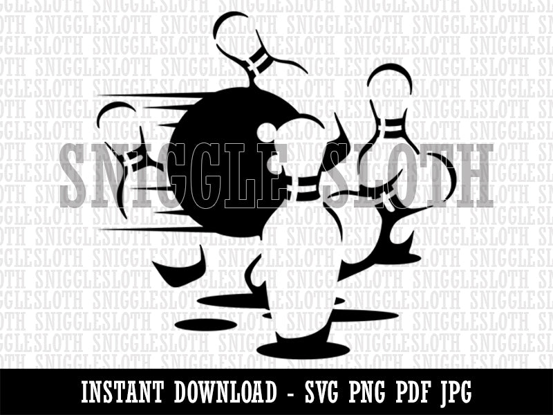 Bowling Ball Knocking Over Bowling Pins Clipart Digital Download SVG PNG JPG PDF Cut Files