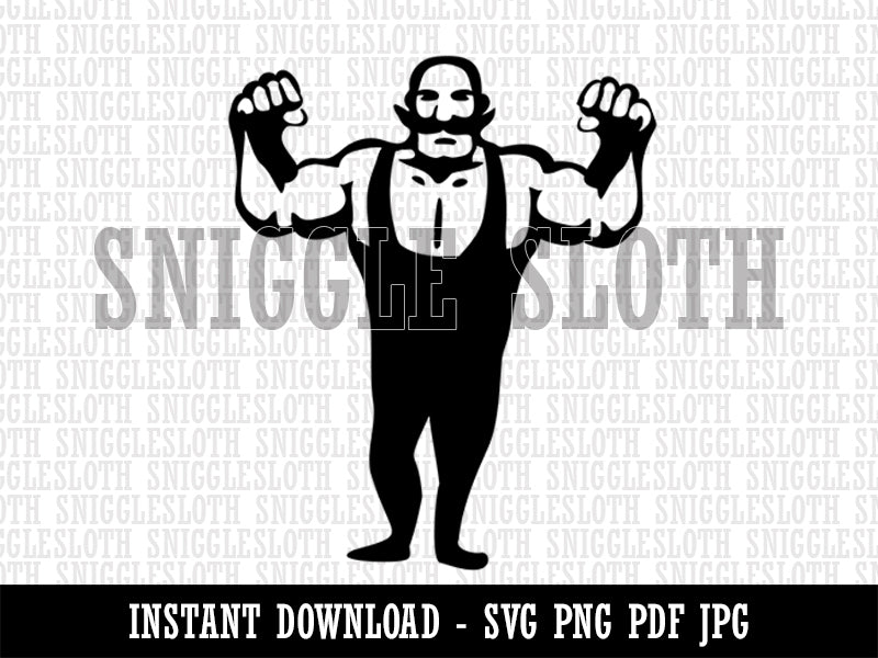 Buff Strong Bald Circus Man with Mustache Clipart Digital Download SVG PNG JPG PDF Cut Files