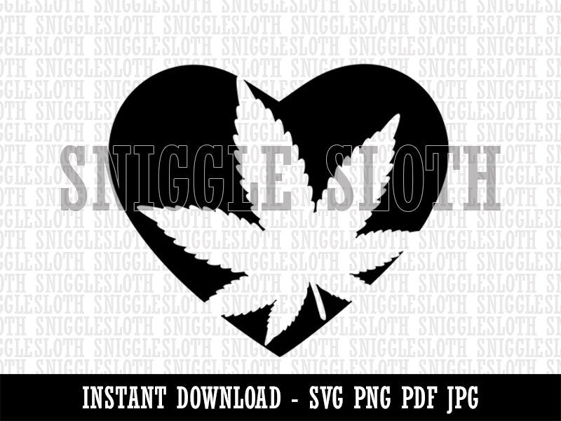 Marijuana Leaf in Heart Clipart Digital Download SVG PNG JPG PDF Cut Files