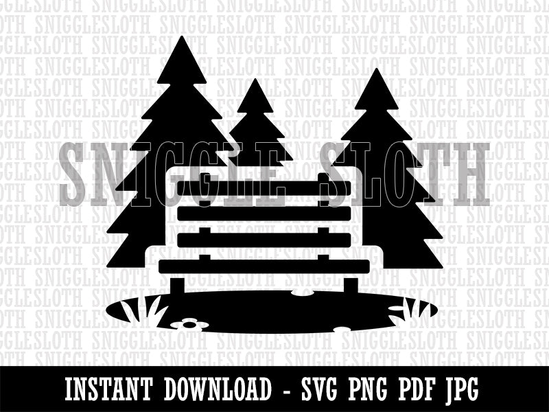 National Park Bench with Pine Trees and Grass Clipart Digital Download SVG PNG JPG PDF Cut Files