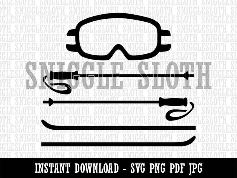 Skiing Goggles Poles Equipment Sport Clipart Digital Download SVG PNG JPG PDF Cut Files