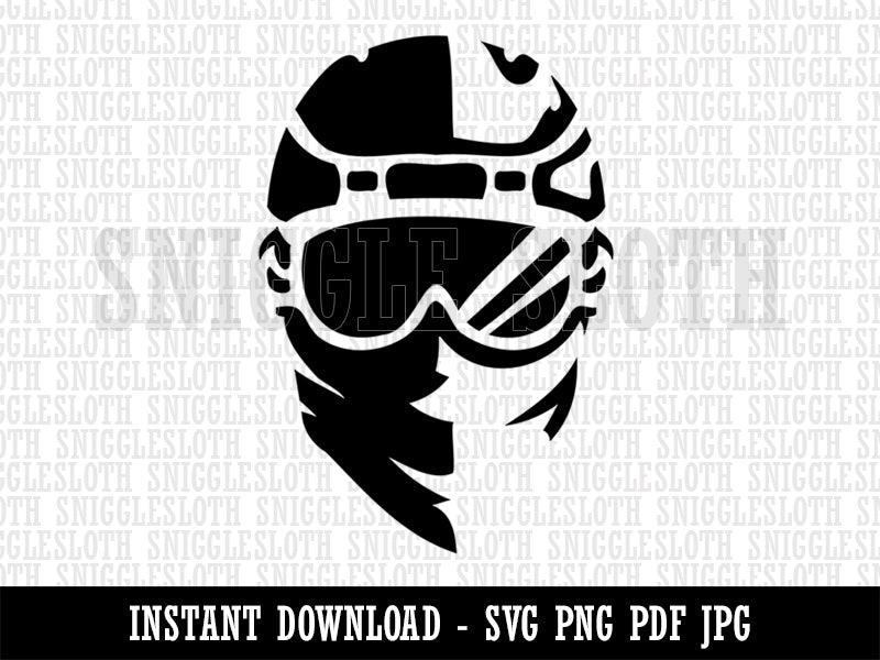 Snowboarder Helmet and Goggles with Bandana Clipart Digital Download SVG PNG JPG PDF Cut Files