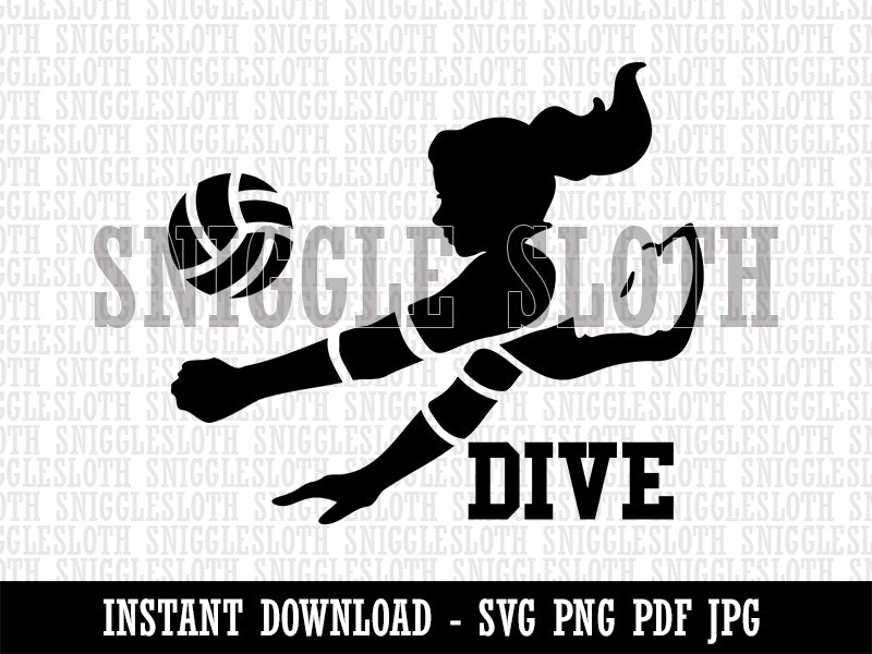 Volleyball Woman Dive Sports Move Clipart Digital Download SVG PNG JPG PDF Cut Files
