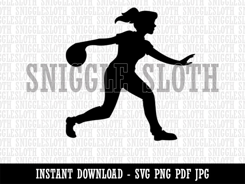 Woman Bowler Bowling Ball Side View Clipart Digital Download SVG PNG JPG PDF Cut Files