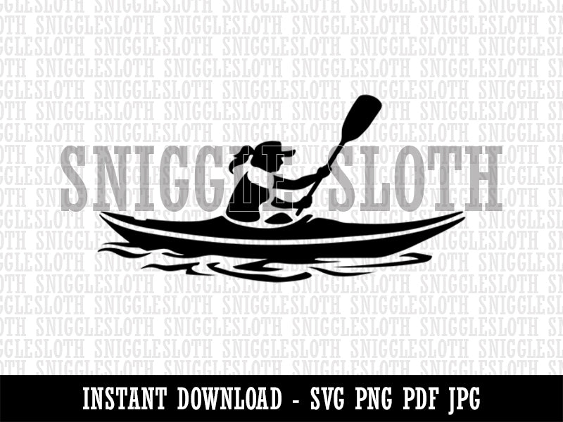 Woman Paddling Kayak Side View Clipart Digital Download SVG PNG JPG PDF Cut Files