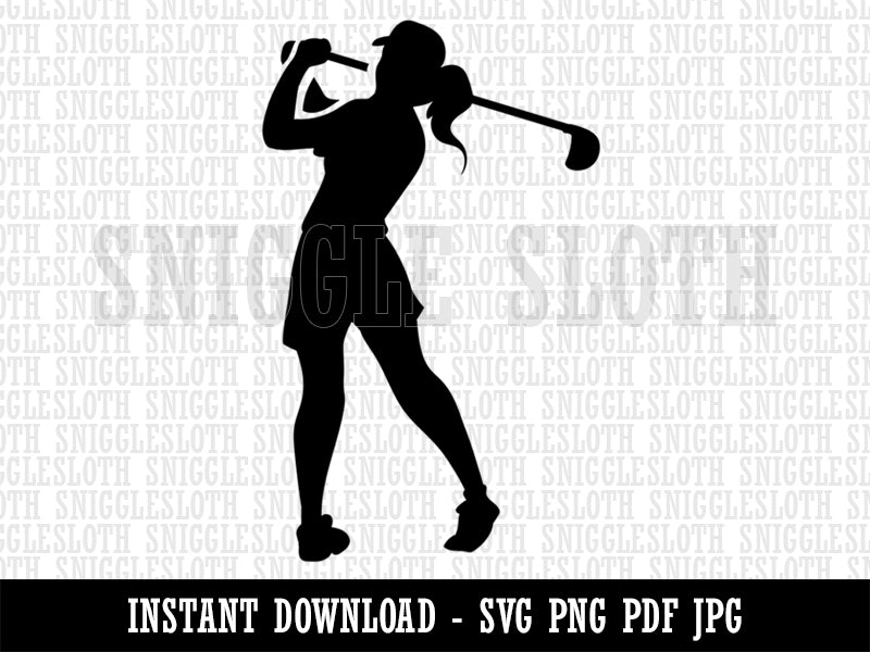 Woman Swinging Golf Club Clipart Digital Download SVG PNG JPG PDF Cut Files