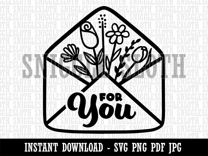 Envelope with Flowers Gift Mail For You Clipart Digital Download SVG PNG JPG PDF Cut Files