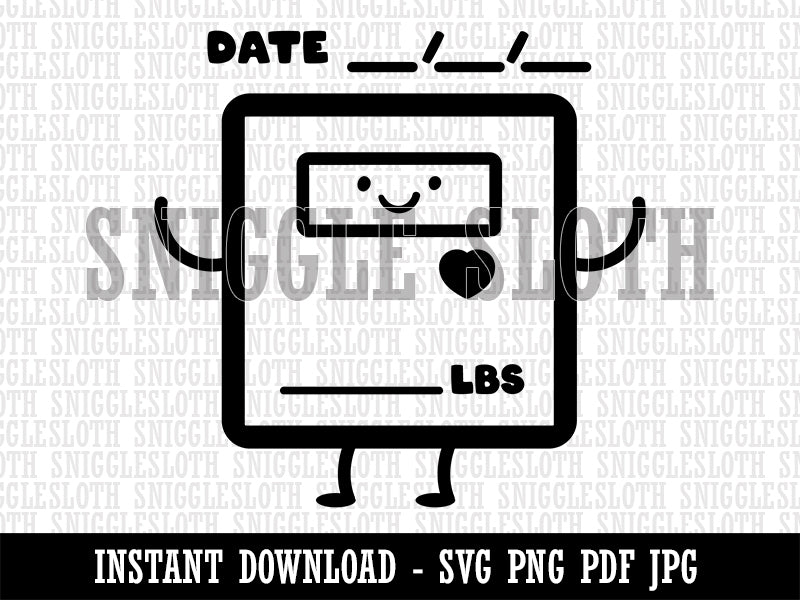 Happy Scale Weight Tracker with Date Pound Lbs Health Fitness Clipart Digital Download SVG PNG JPG PDF Cut Files