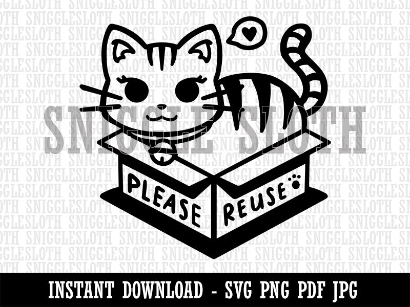 Please Reuse Recycle Cat Sitting in Box Clipart Digital Download SVG PNG JPG PDF Cut Files